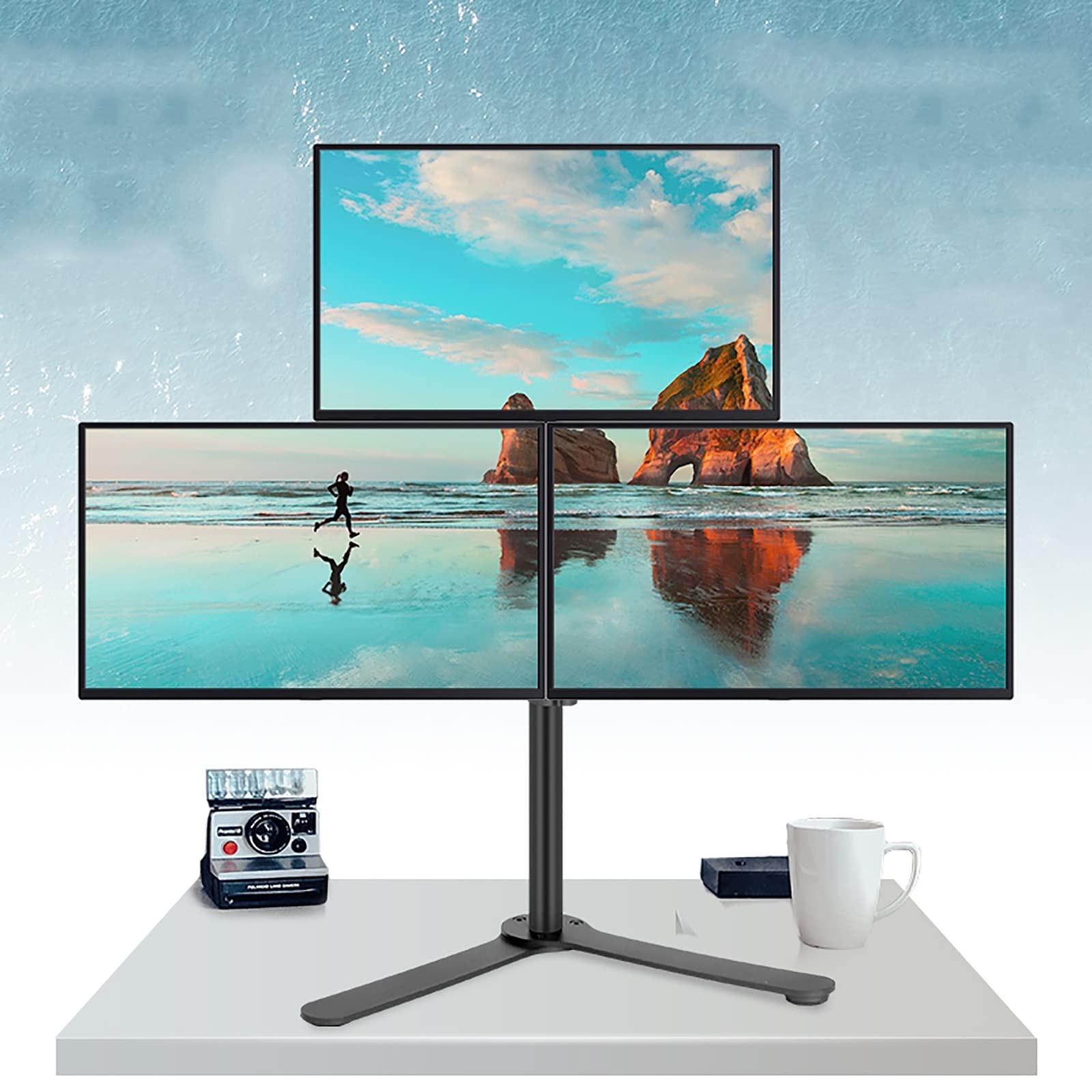 Universeller TV-Ständer mit drei Bildschirmen, Monitorständer, Computer-Monitorständer für 3 Monitore, Höhe/Winkel verstellbar, Schreibtischhalterung, passend für 30,5 bis 68,6 cm Computerbildschirm