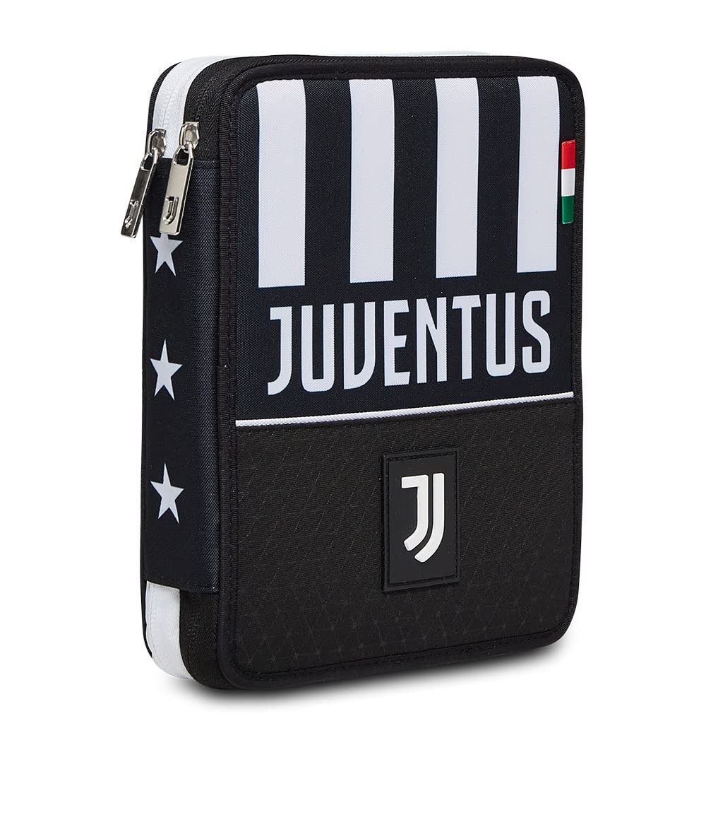 Seven Federmäppchen, Mäppchen, mehrfarbig, Federtasche für Schreibwaren, Etui mit Stiften, Kugelschreiber, & mehr, 3 Fächer, Mädchen & Jungen, Schule - Grundschule, XXL, JUVENTUS, schwarz/weiß