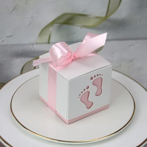 20/50/100pcs Baby Foot Candy Box Kutsche Sweet Bag Footprints Party Favor Gift Boxes Baby Shower BirthdayTaufe Behälter-Fuß Pink,100pcs