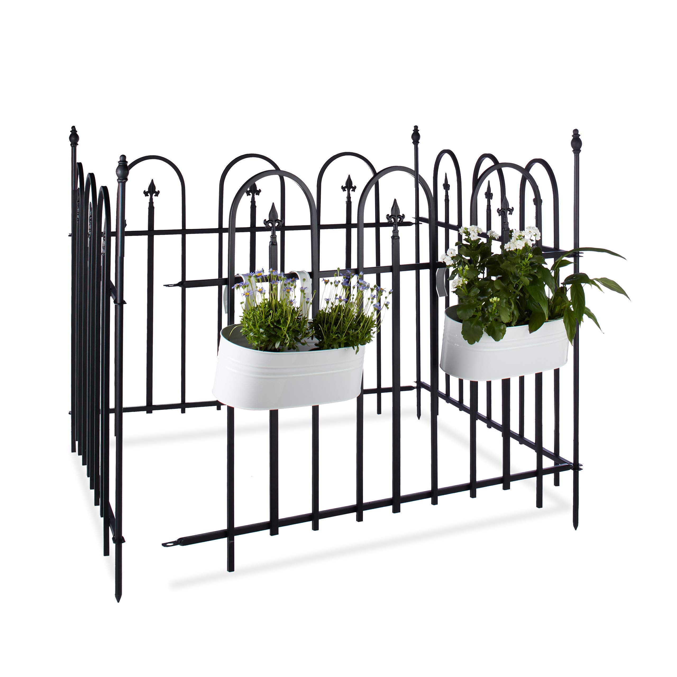 Relaxdays Gartenzaun Metall GOTH Komplettset 4,8 m, Metallzaun aus Eisen, 4 Zaunelemente 90 x 120 cm, anthrazit, schwarz