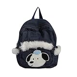 Subcultures Trendy Fuzzy Spliced ​​Denims Rucksack Cartoon Hunde Applikation Schultasche Täglichen Gebrauch