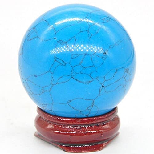 40 mm blau-türkiser Kristall-Reiki-Edelstein-Kugel, Massageball-Dekoration mit Standkristall