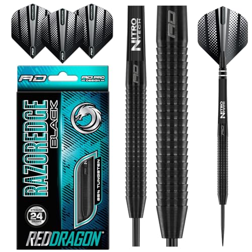 Red Dragon Razor Edge Schwarz 24g Tungsten Darts Set mit Flights und Schäfte