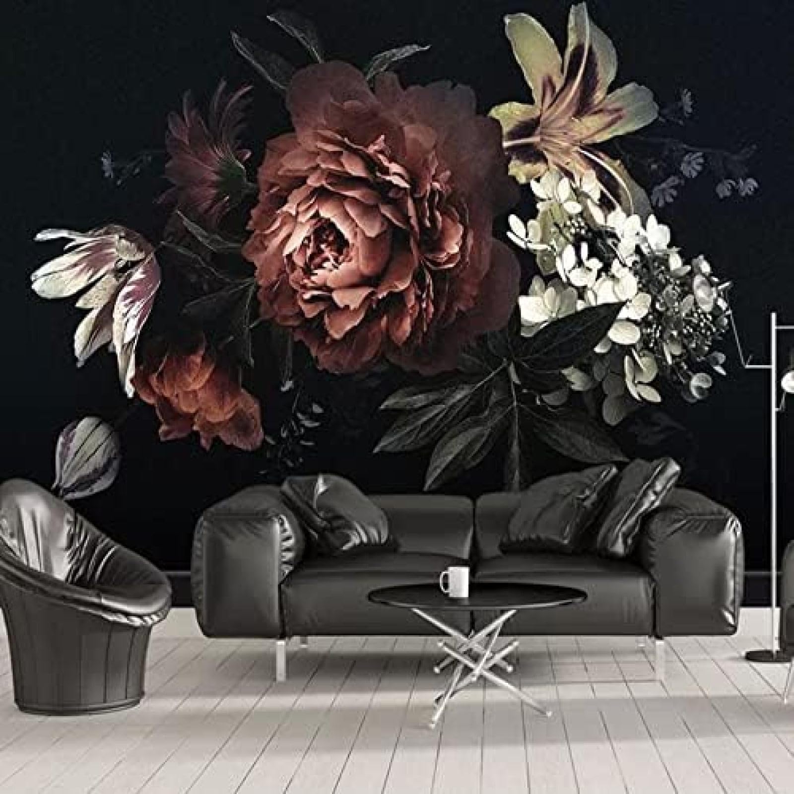 XLMING Handgemalte Blumen In Schwarz 3D Tapete Wohnzimmer Sofa Schlafzimmer Esszimmer Home Dekoration Wand-150cm×105cm