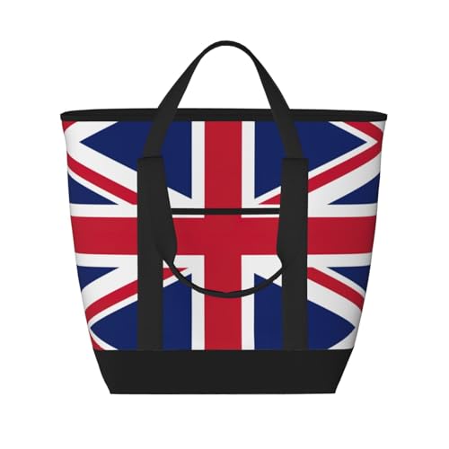 YQxwJL Isolierte Kühltasche mit britischer Flagge, großes Fassungsvermögen, Einkaufstasche, Reisetasche, Strand, wiederverwendbare Einkaufstasche für Erwachsene, Schwarz, Einheitsgröße