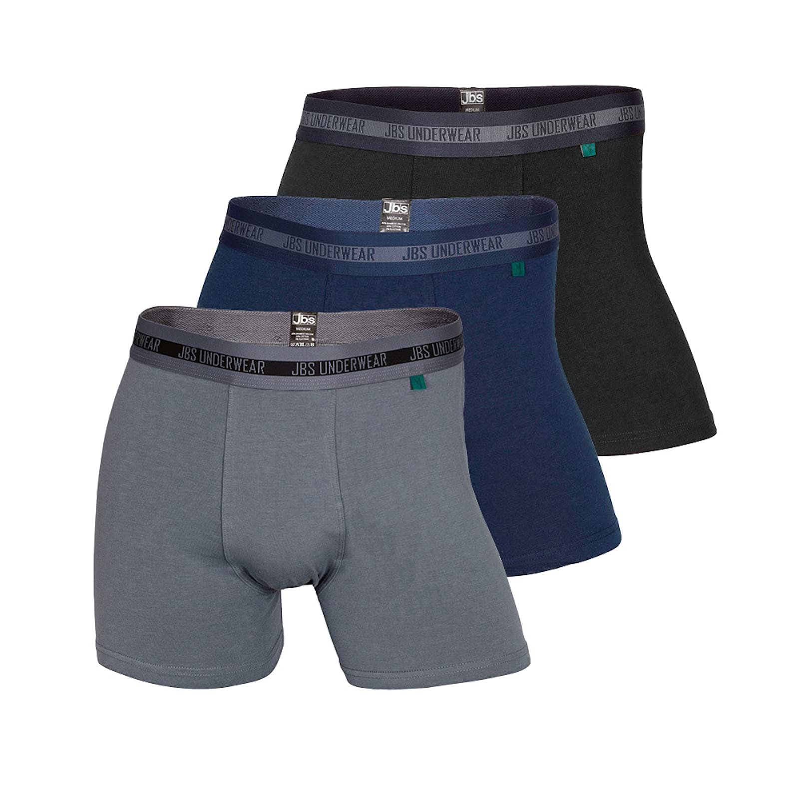 jbs Boxershorts Herren (3er Pack) hohe Atmungsaktivität durch Bambus-Bio Baumwoll Gewebe Schnelltrocknend - FSC Zerifiziert - 1x Schwarz + 1x Grau + 1x Navy, S