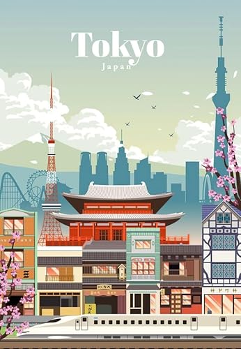 HfmQuisutron Puzzle 1000 Teile Tokio Vintage Travel Art Poster Holz Für Erwachsene Spiele Lernspielzeug Qp94Za