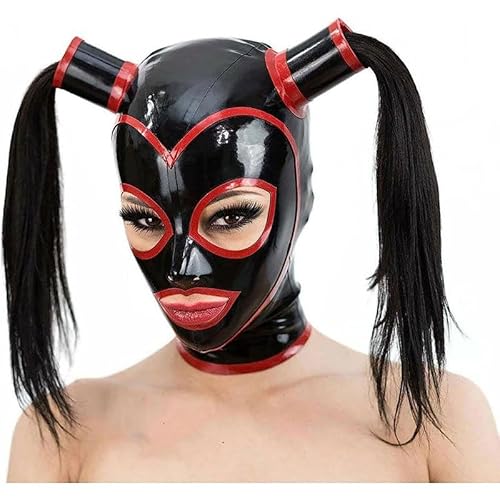 MAUXpIAO Bondage-Latex-Maske, Kopfbedeckung, schwarze Haube, offene Augen, Sex mit Cosplay-Club-Kleidung (Perücke nicht im Lieferumfang enthalten) erotische/A/A