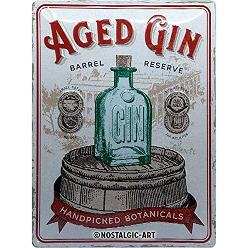 Nostalgic-Art Retro Blechschild Open Bar – Aged Gin Barrel – Geschenk-Idee für Cocktail-Fans, aus Metall, Vintage-Design zur Deko, 30 x 40 cm