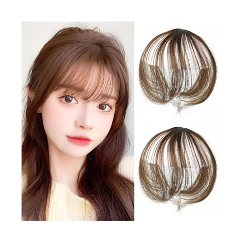 Pony Clip-in-3D-Air-Pony, natürlich aussehender Haar-Pony for Frauen und Mädchen, zweiteilige Clip-on-Fransen-Haarverlängerung, Teil-Perücke Pony Haarspange(Dark brown)