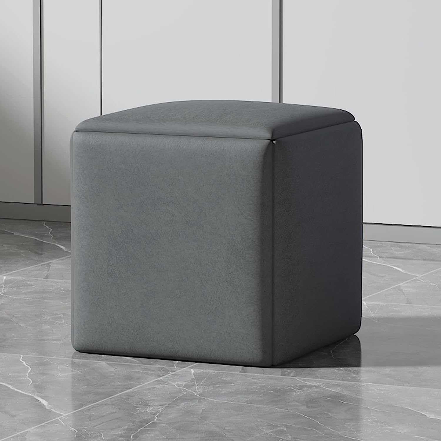 Cube Nesting Ottoman Chair, 5-teilige stapelbare Hocker mit Lenkrollen – quadratischer Fußhocker aus Technologiestoff für Wohnzimmer und Esszimmer, Grigio, 35 cm/13,8 Zoll