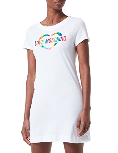 Love Moschino Damen Love Moschino Heart Multicolour Foil Print. Kleid, Optical White, 44 EU