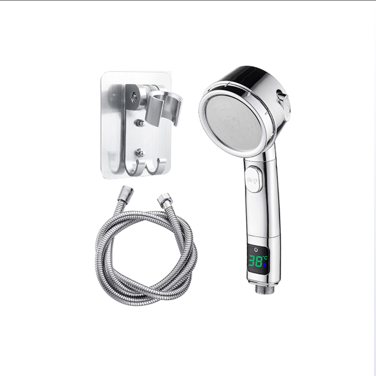 YIHANSS Handbrause-Set mit Temperaturanzeige, 3-Funktions-Handbrause fürs Badezimmer, Hochdruck-ABS-Duschkopf, wassersparende Dusche, Silber-Weiß, 1-teiliges Set (Silber, 3-teiliges Set)