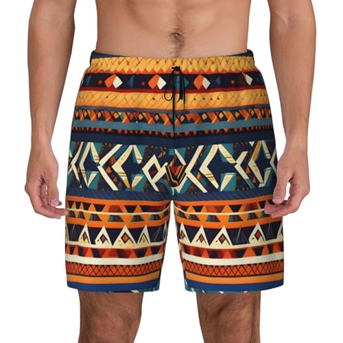 Herren-Badehose mit afrikanischem Nationalmuster, mit Kompressionsfutter, lässige Shorts, Sommer, Strand, schnell trocknende Shorts, Schwarz, Large