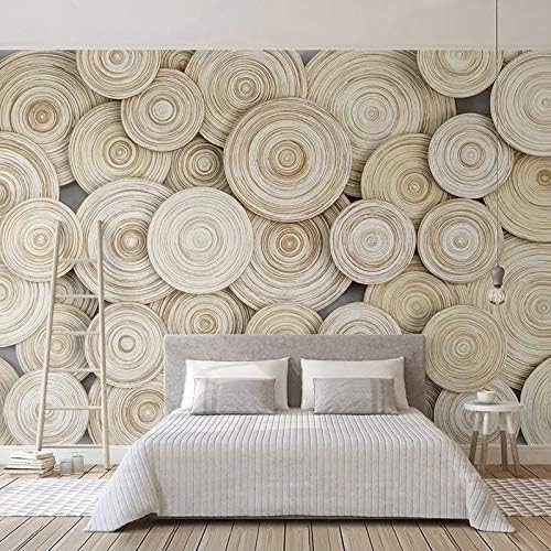 XLMING Vintage Holzring Bilder Küche Esszimmer Arbeitszimmer Wohnzimmer TV Hintergrund Wand 3D Tapete-150cm×105cm