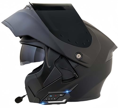 Modularer Bluetooth-Motorradhelm, modulare Integral-Klapphelme für Männer und Frauen mit integriertem Lautsprecher-Doppelvisier, ECE-zugelassener Integral-Klapphelm F,L56-57CM