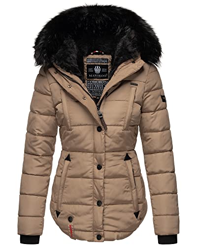 MARIKOO Damen Winter Jacke Herbst Stepp Kurz Parka warm Teddyfell gefüttert 6 Farben Camouflage XS - XXL Lotusblüte (S, Taupe)