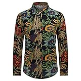 Blumen Hemden Herren Bunte Hemden Langarmhemd Muster Paisley Freizeitshemd Langarm Casual Shirt Farbe 6 M