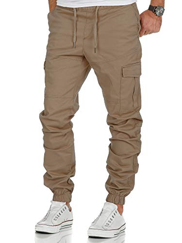 Amaci&Sons Herren Stretch Jogger Cargo Chino Jeans Hose 7006 Beige W36