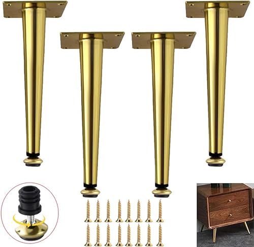 Verstellbare Möbelstützfüße, 4 Möbelbeine aus Metall, Tischbein aus Eisen, goldene Sofa-Ersatzbeine, TV-Schrankfüße, höhenverstellbar 0–1 cm, konisch, gerade golden, 12,5 cm