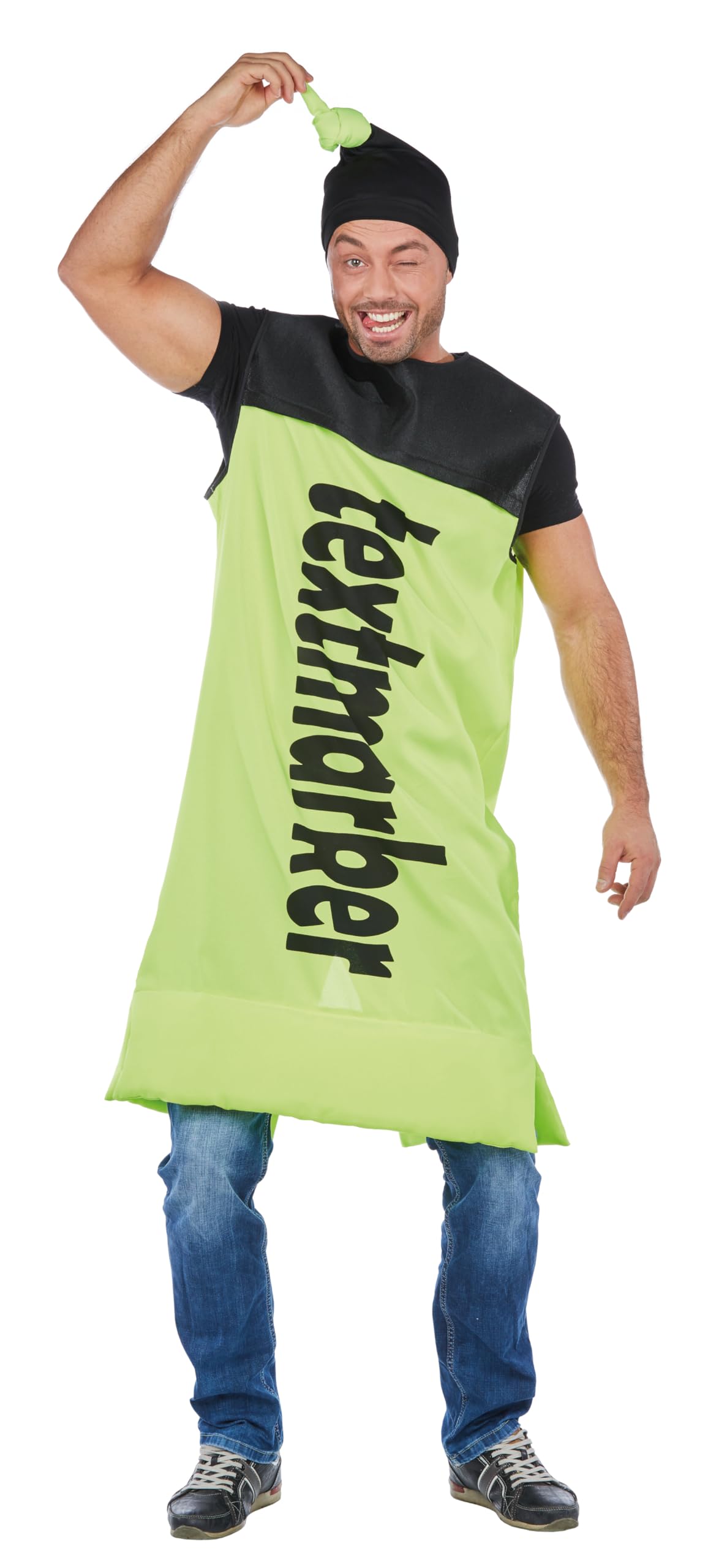 PartyXPeople Witziges Kostüm Textmarker gelb | unisex | Karneval Fasching |Robe mit Mütze |Costume Highlighter neon 14232-L