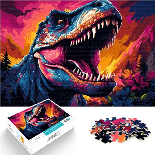 Puzzle für psychedelische, farbenfrohe Dinosaurier, lustige Puzzles für Erwachsene, 1000-teiliges Holzpuzzle, Familienpuzzlespiel, Geburtstagsgeschenke, 1000 Teile (50 x 75 cm)