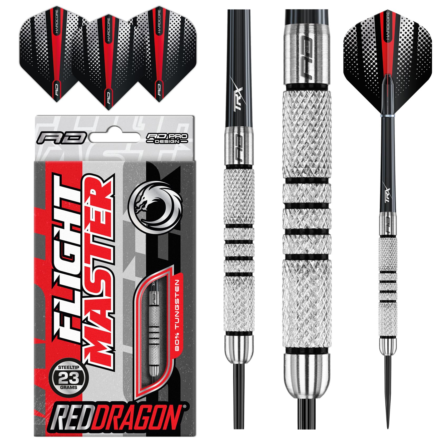 RED DRAGON Valiant: 23g Flightmaster Tungsten Darts mit Flights und Schäfte