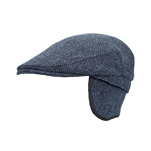 WALKER AND HAWKES - Edward - Unisex Schiebermütze mit Ohrenklappen - Harris Tweed - Mitternachtsblau - XL (60cm)