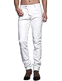 Idopy Herren Schlanke Passform Party Performance Biker Faux Leder Jeans Hosen Pu-Hose, Weiß, 34(Taille 87m)