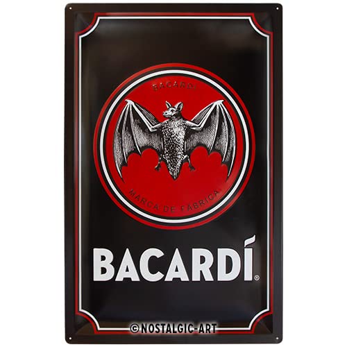 Nostalgic-Art Retro Blechschild, Bacardi - Logo Black – Geschenk-Idee für Rum-Fans, aus Metall, Vintage-Design zur Dekoration, 40 x 60 cm