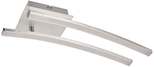 Briloner Leuchten - LED Deckenleuchte, geschwungene Deckenlampe, 2-flammig, 2 x 6W, warm weißes Licht, 55.4 cm, aluminiumfarbig