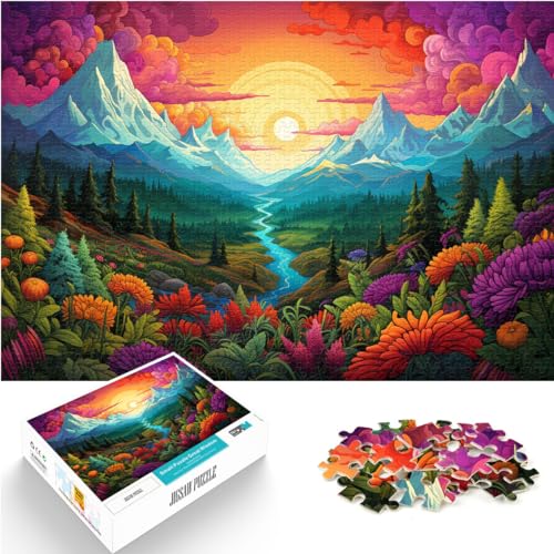 Puzzlespiele „Bunte Blumen und Berge“ Das 1000-teilige Holzpuzzle für Erwachsene ganze Familie und die 1000 Teile (50 x 75 cm)