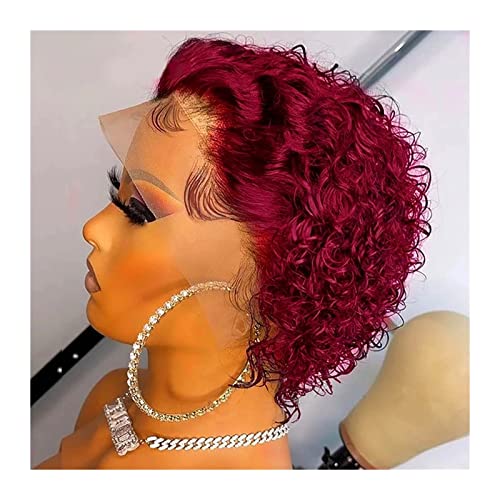 Perücken Pixie Cut 13 × 1 Lace Frontal Wig Short Spring Curl Echthaarperücke for Frauen Brasilianisches Remy-Haar Transparente Lace Front Perücke Damenperücke (Color : 99J, Size : Pixie Cut Wig)