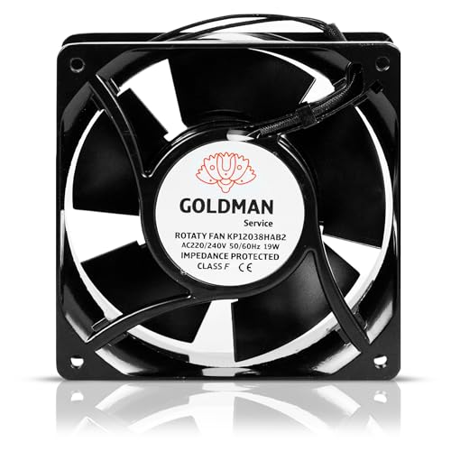 GOLDMAN SERVICE – Hochtemperatur-Axialventilator für einsteckbare Kaminkassette | Leise mit leistungsstarken Metallklingen | Maße: 120x120x38 mm