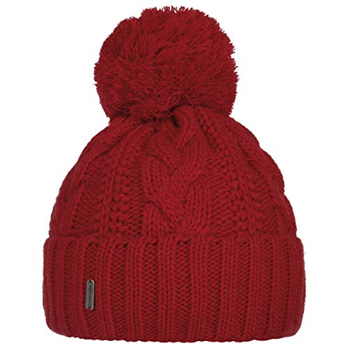 McBurn Giant Bommelmütze Damen - Made in Italy Wintermütze Bommelmützen Strickmütze mit Umschlag, Futter, Futter Herbst-Winter - One Size rot