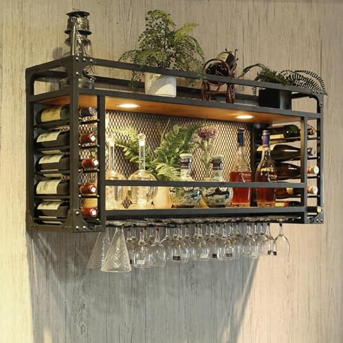 Modernes Weinregal zur Wandmontage, industrielles Weinflaschenregal, Weinlagerregale aus Metall, Weinbarregale, Stielglasregal, Weinregal, Schrankdisplay für Zuhause, Bar, Esszimmer, Küche,