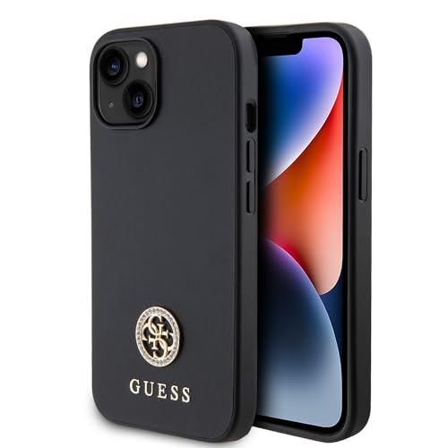 Guess GUHCP15SPS4DGPK Hülle für iPhone 15 6.1" Schwarz hardcase Strass Metal Logo