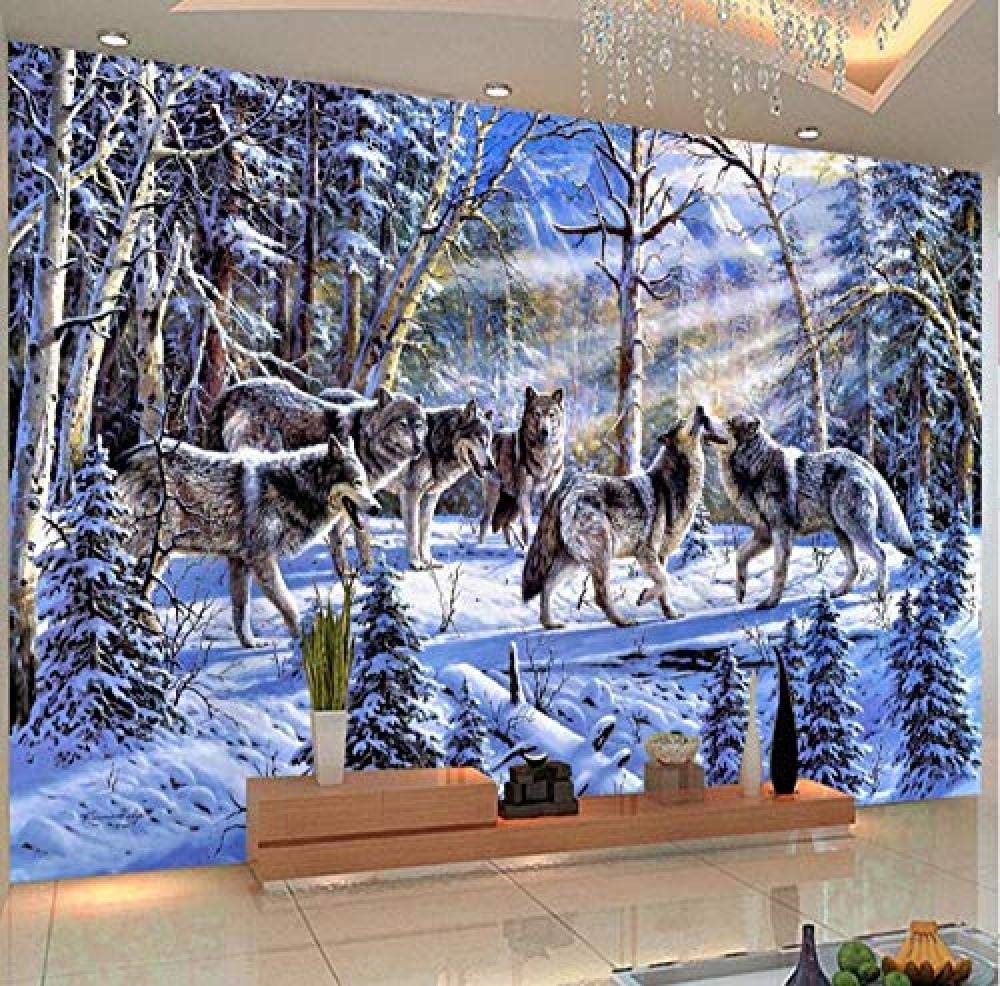 ZZXIAO 3D Wallpaper Moderne Schnee Wolf Ölgemälde Fototapeten Wohnzimmer Studie Hintergrund Wand Dekor Tier Tapete Mu fototapete 3d effekt tapete Wohnzimmer Schlafzimmer Hintergrundbild-150cm×105cm