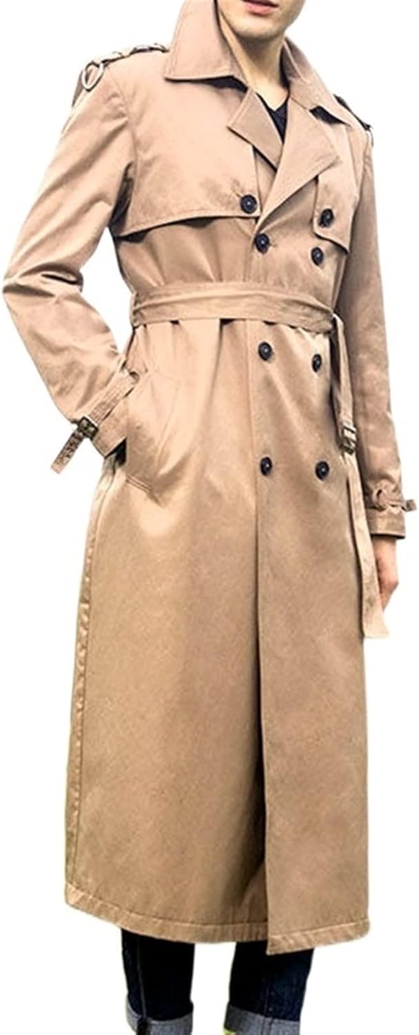 Extra Lange Trenchcoats für Frühling und Herbst, glatt und atmungsaktiv, für Herren, zweireihig, Übergröße, Khaki, M