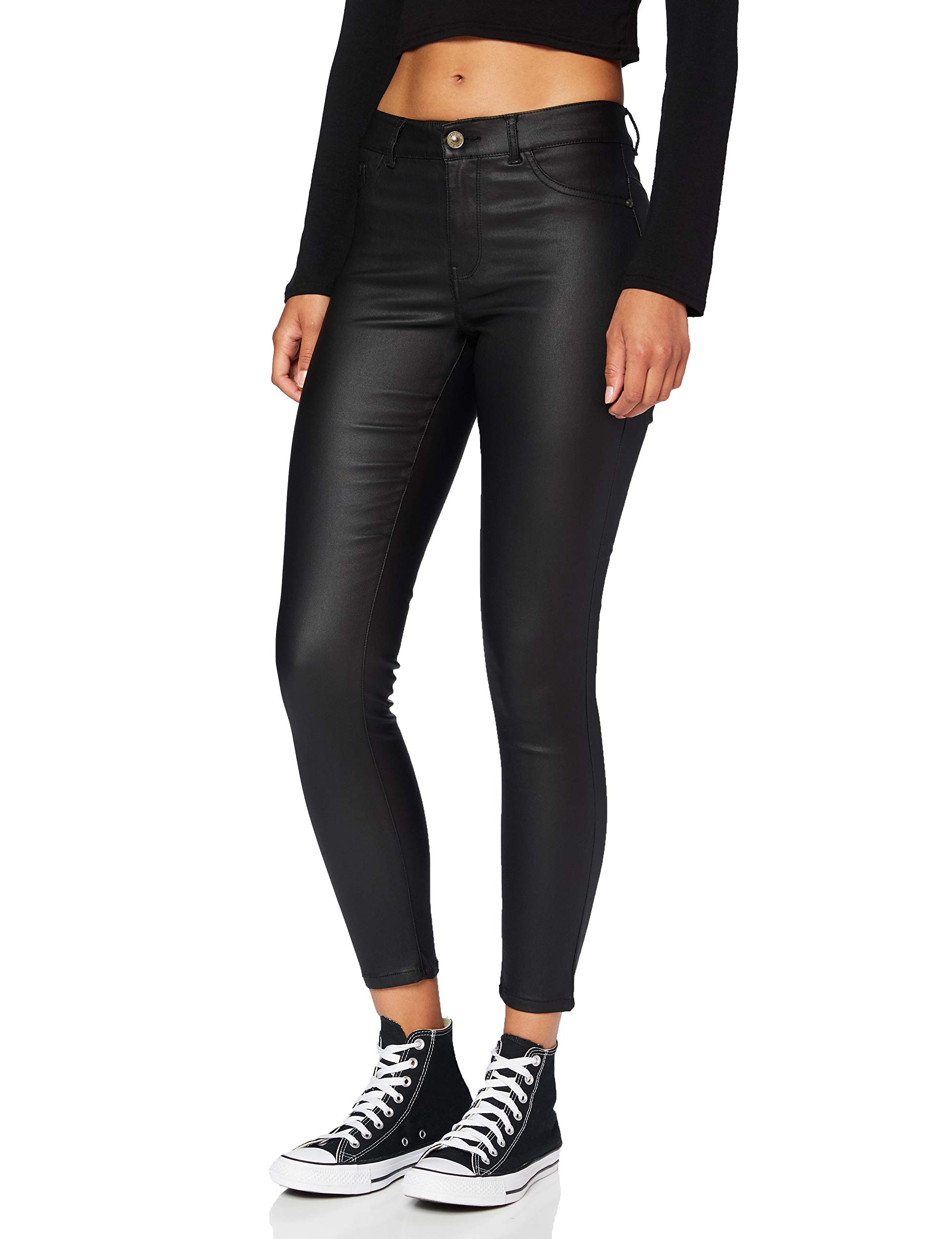 JDY Damen JDYNEWTHUNDER Coated REG SKN PNT NOOS Hose, Black, S / 34