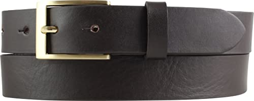 BELTINGER Herren-Gürtel aus Vollrindleder mit goldenern Gürtelschnalle 3 cm | Anzug-Gürtel für Herren 30mm | Chino-Gürtel mit Schnalle gold | Braun 100cm