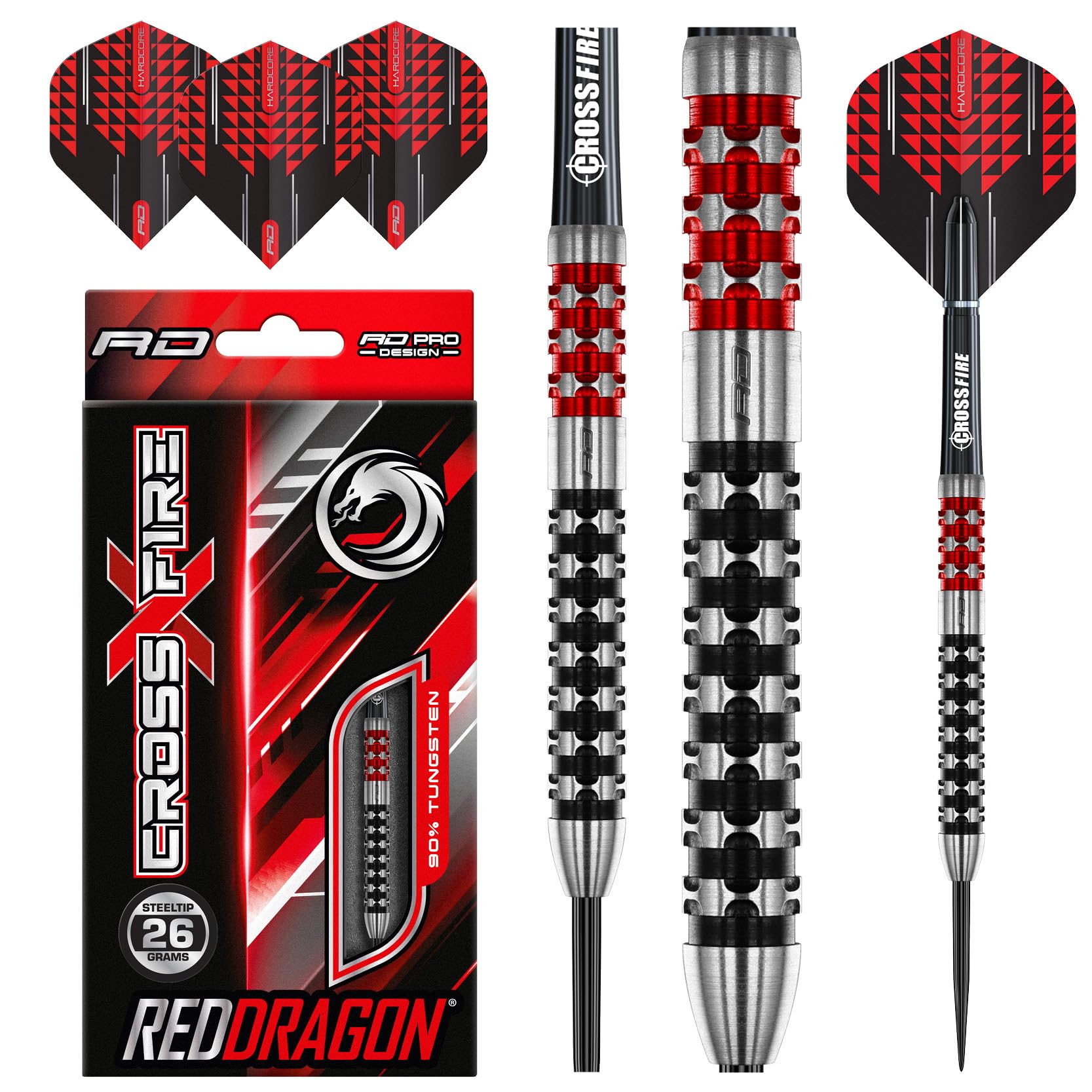 RED DRAGON Crossfire 26 Gram Premium Tungsten Darts Set with Flights and Stems