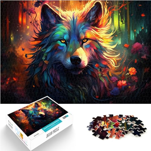 Puzzlespiele Fantasie Bunter Wolf 1000 Puzzles für Erwachsene 1000 Teile Holzpuzzle mit passendem Poster und Wissensblatt 1000 Teile (50 x 75 cm)