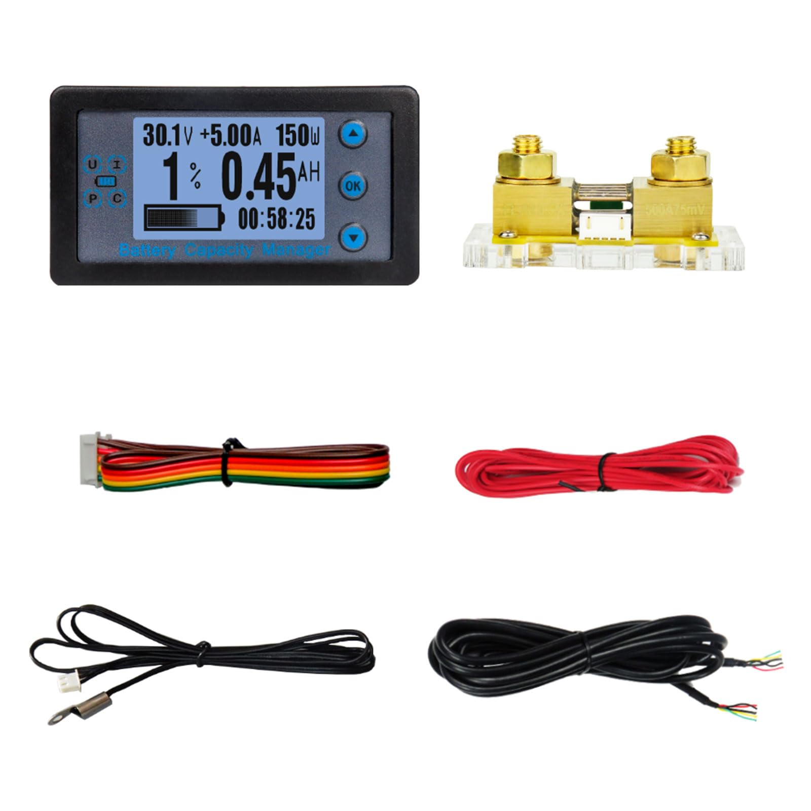 Batteriemessgerät Digitale Batteriekapazitätsmesser DC8-120V Digitale Batterieanzeigen Spannungen Strom Restleistungsmesser