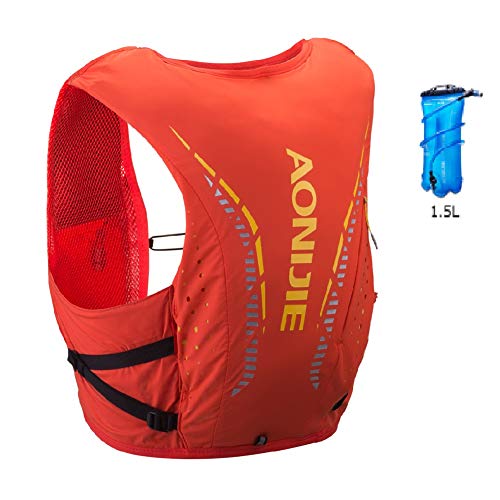 AONIJIE Trinkrucksack, leicht, atmungsaktiv, 12 l, Outdoor, Marathoner, Laufen, Radfahren, Rennen, Trinkweste mit Wasserblase (rot + 1,5 l, S/M)