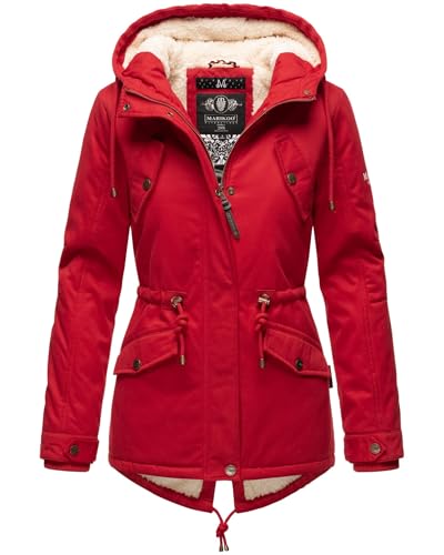 MARIKOO Damen Winter Jacke Parka Winterjacke Teddyfell gefüttert B376 [B376-Manolya-Rot-Gr.M]