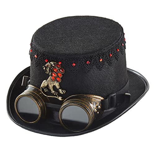 MEELYHOME Steampunk-Hut für Herren mit Brille, Steampunk-Hut, Zeitreisende, Halloween, Steampunk-Zubehör, Steampunk-Hut, Steampunk-Hut, Zeitreisende-Hut