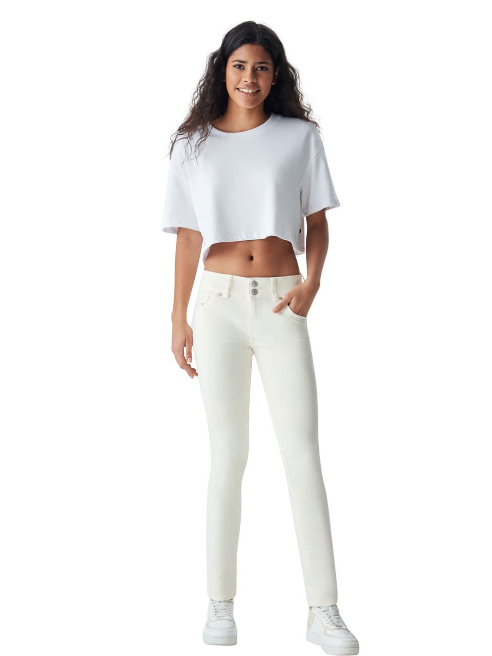 LTB Damen Jeans Molly M Super Slim Fit - Weiß - Off White W24-W34 Baumwolle Stretch, Größe:34W / 32L, Farbvariante:Off White 53296