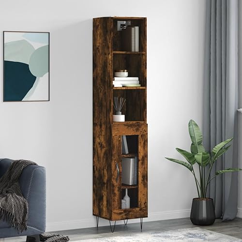 Highboard Räuchereiche 34,5x34x180 cm Holzwerkstoff,Elegantes HochschrankSet | Viel Stauraum | Für Wohnzimmer