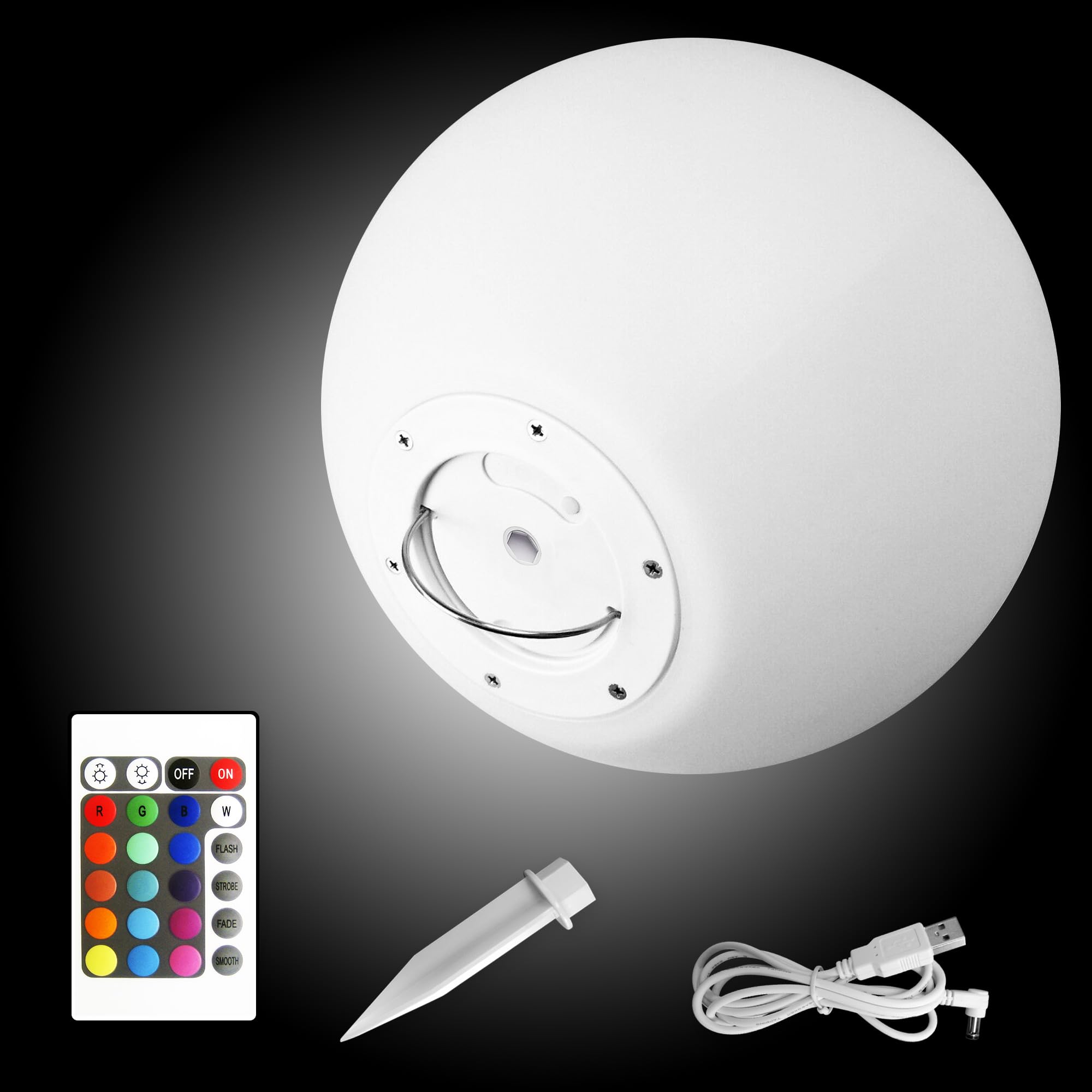 @tec Kabellose LED Kugellampe 30cm mit Dimmer, Farbwechsel und Fernbedienung - Kugel-Dekoleuchte mit Spritzwassergeschützt nach IP54 - Kugelleuchte für Haus & Garten